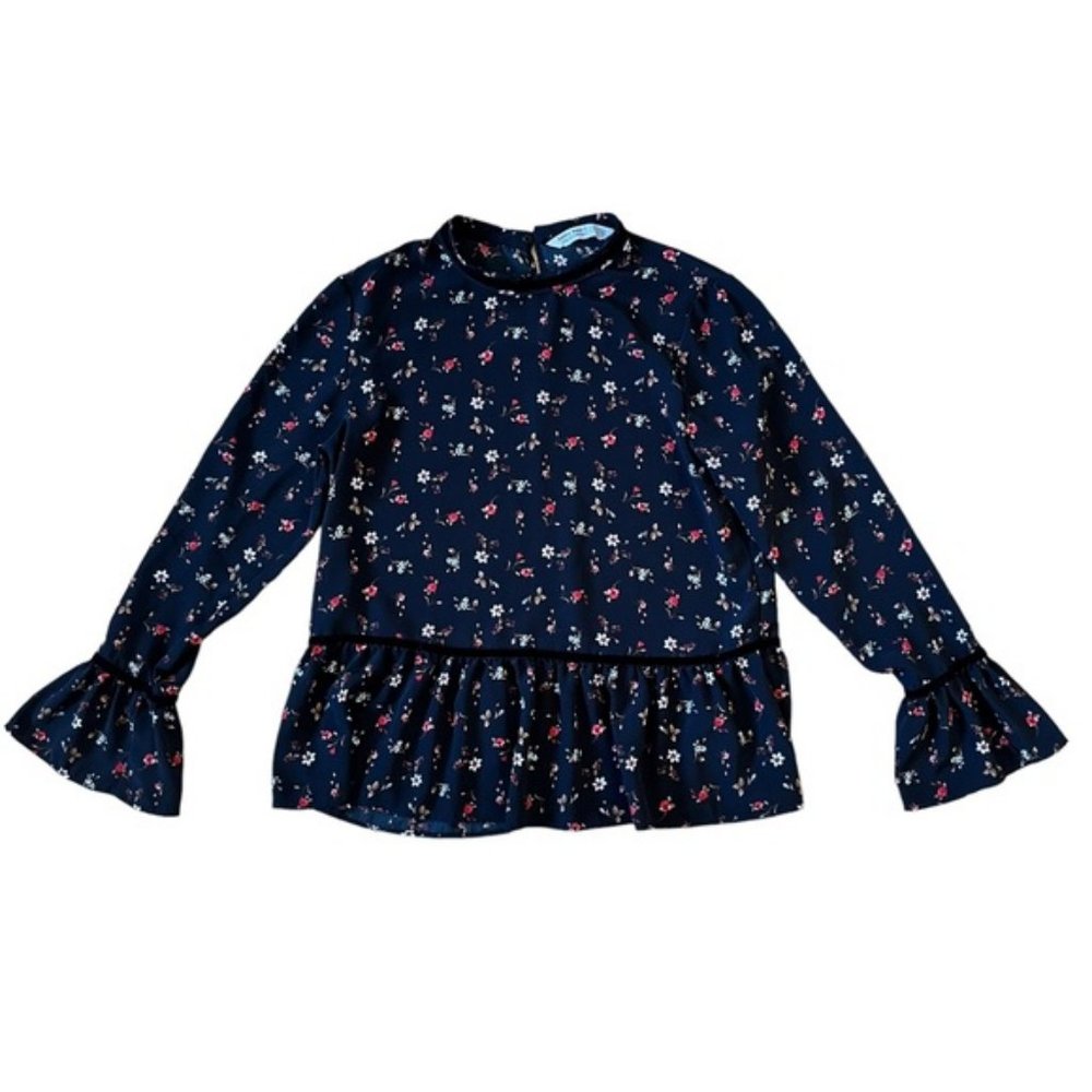 Zara Black Floral Long Sleeve Blouse Size Small